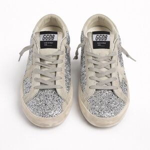 Golden Goose Super-Star Silver Glitter Sneakers Size 38 GGDB Designer Shoes